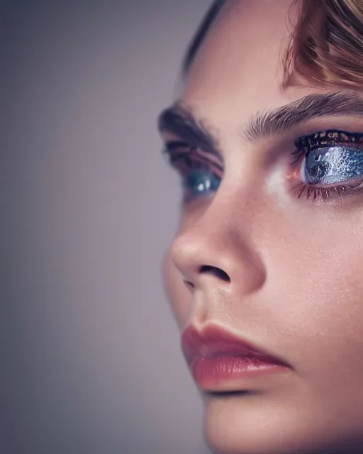 Prompt: high quality presentation photo of cara delevigne as a porcelain doll, photography 4k, f1.8 anamorphic, bokeh, 4k, Canon, Nikon