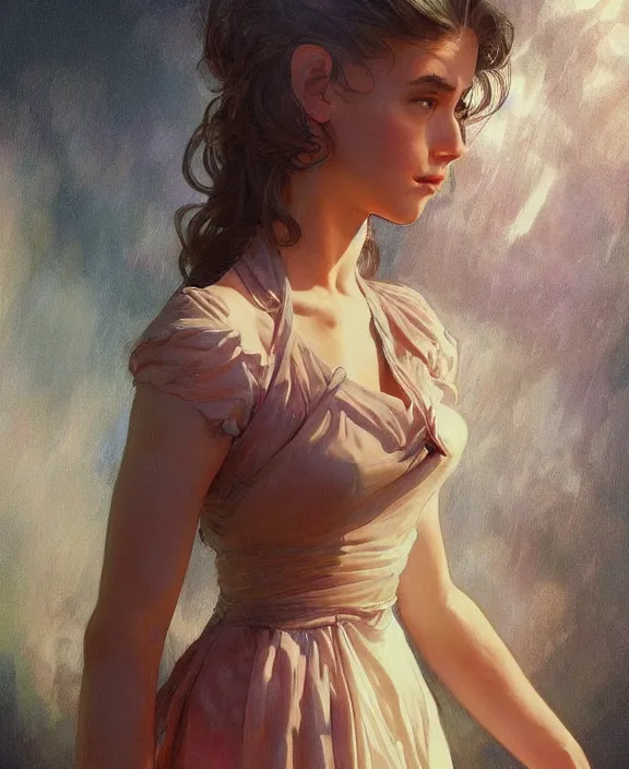 Image similar to teen girl in dress made of oil, realistic portrait, highly detailed, digital painting, artstation, concept art, smooth, sharp focus, illustration, cinematic lighting, art by artgerm and greg rutkowski and alphonse mucha and boris vallejo and frank frazetta