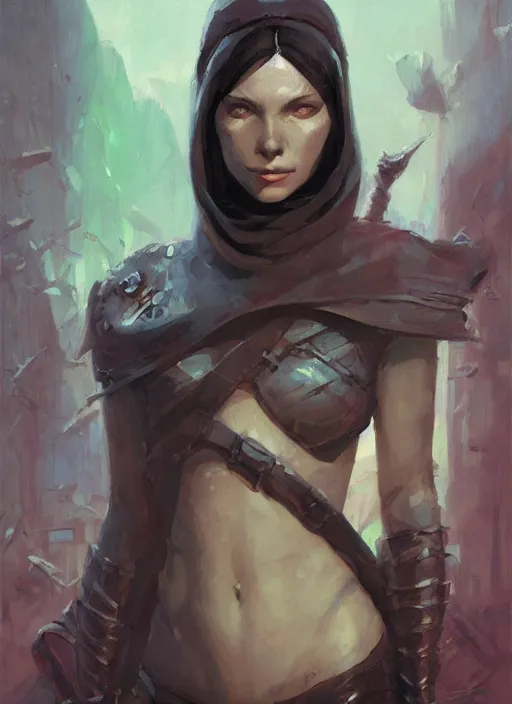 Image similar to Oil painting of a female rogue, portrait, D&D, Magic The Gathering, by Craig Mullins, Nekro, Victo Ngai, centered, symmetrical, 8k, sharp focus