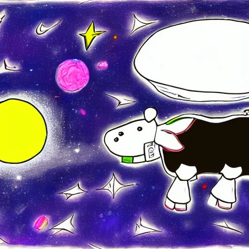 Image similar to A space ship abducts a cow, drawn by a 5 year old, 4k, HD