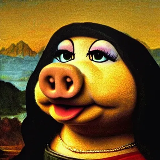 Image similar to Miss Piggy as the Mona Lisa painting by Leonardo da Vinci, ultra detailed, 8k ultrarealistic