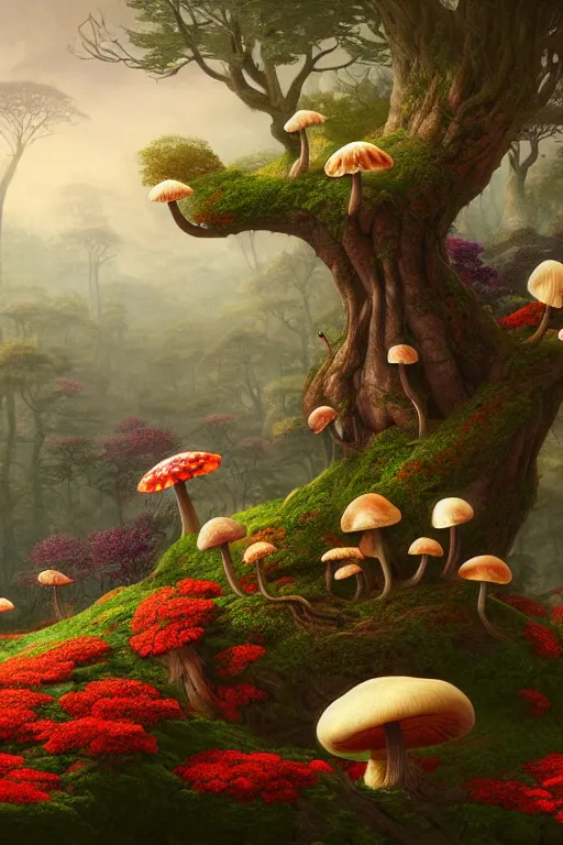 Image similar to a beautiful digital illustration painting of a detailed fantasy cats and roots, mushroom, flowers by benoit b. mandelbrot, steven belledin, martin johnson heade, lee madgwick, caspar david friedrich, and david rios ferreira. 8 k resolution trending on artstation concept art digital illustration