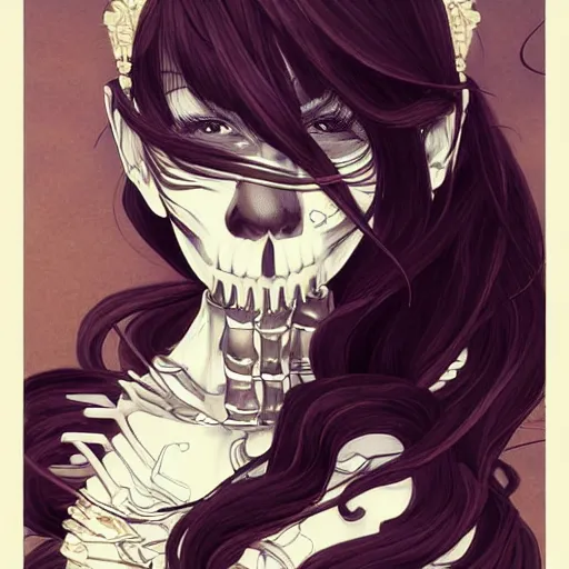 Image similar to anime manga skull portrait young woman skeleton, intricate, elegant, highly detailed, digital art, ffffound, art by JC Leyendecker and sachin teng