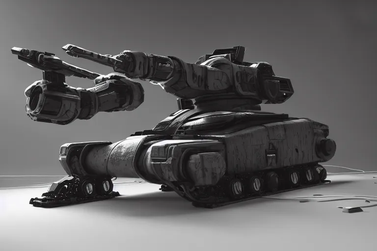 Image similar to cyberpunk robotic concept inspired tank, futuristic look, highly detailed body, very powerful, photorealistic camera shot, bright studio setting, studio lighting, crisp quality and light reflections, unreal engine 5 quality render