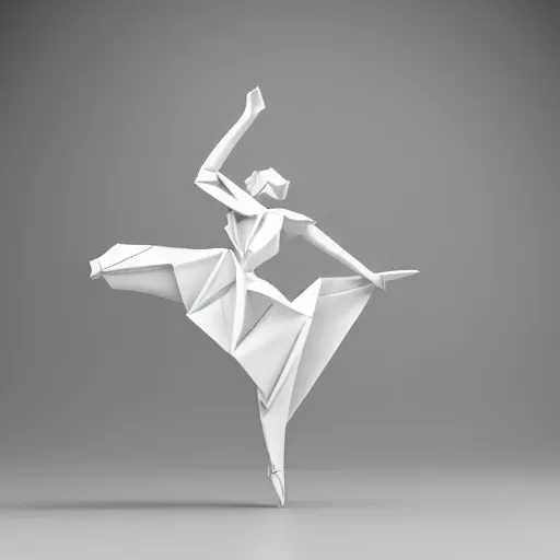 Image similar to origami dancer in white paper, 3 d render, ultra - detailed, on white background, studio shot