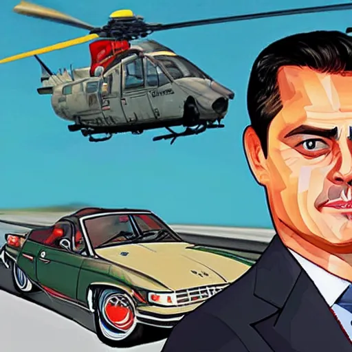 Image similar to Peña Nieto in the style of GTA cover art