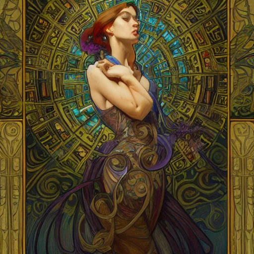 Prompt: a painting in the style of donato giancola, and in the style of ross tran, and in the style of alphonse mucha. smooth, sharp focus, semi - realism, symmetry.