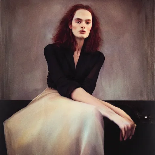 Image similar to SOPHIE the musician, photographed by Annie Leibovitz, oil on canvas