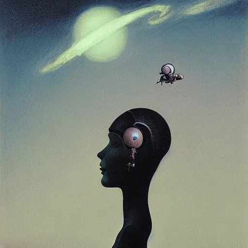 Prompt: portrait An astronaut girl wearing helmet with black lace suit, Edward Hopper and James Gilleard, Zdzislaw Beksinski, Mark Ryden, Wolfgang Lettl highly detailed