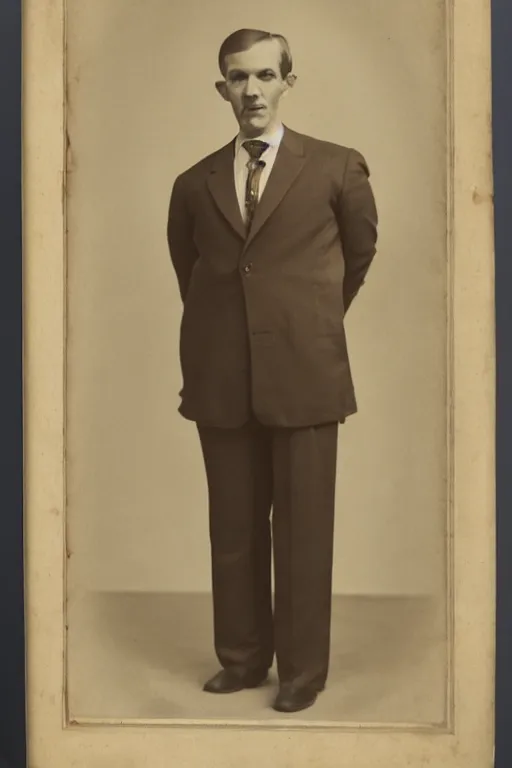 Image similar to vintage full body portrait of an octopus headed man in a suit, sepia