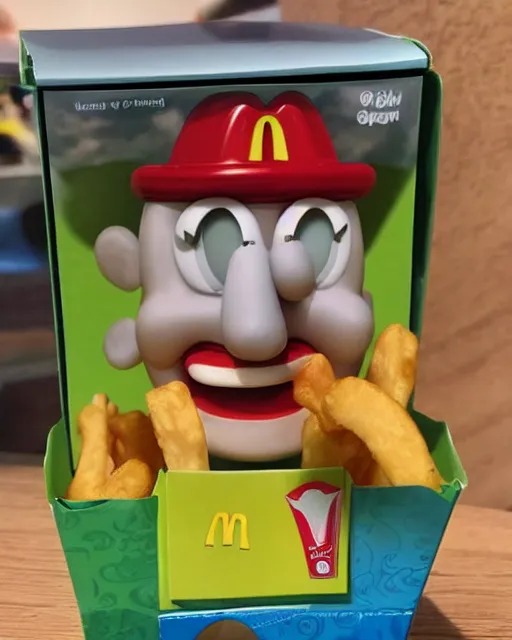 Image similar to photograph of a handsome squidward mcdonalds happy meal toy