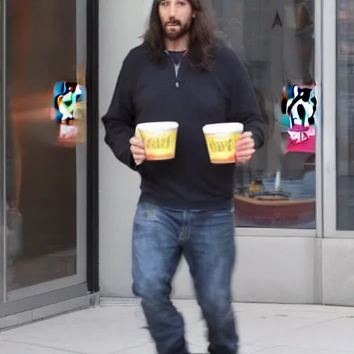 Prompt: jesus spotted eating at mcdonalds, paparazzi photograph