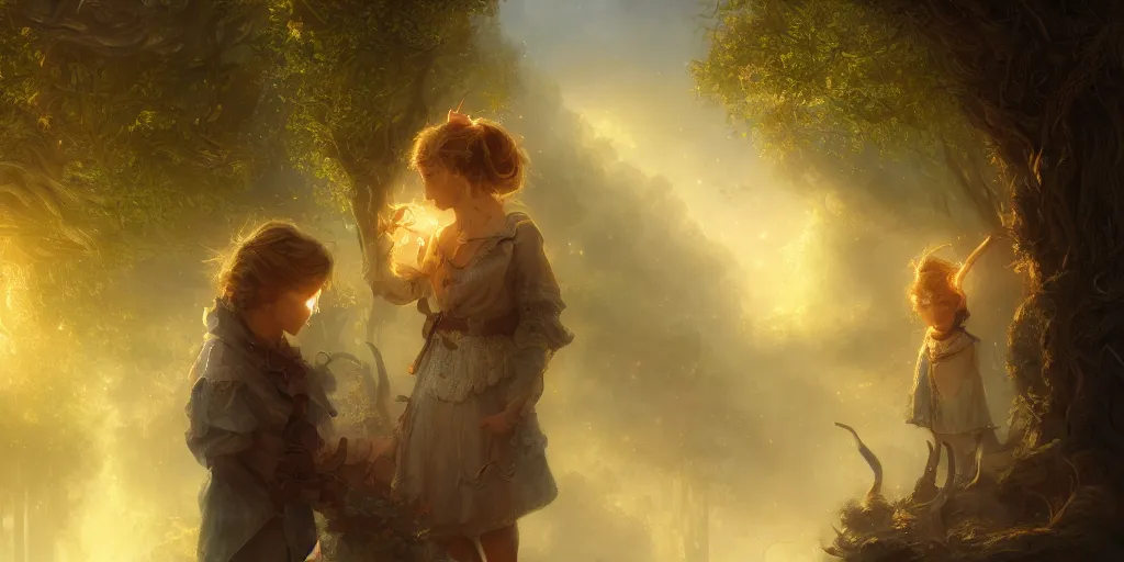 Prompt: tell me a story, sharp focus, intricate, elegant, digital painting, artstation, matte, highly detailed, concept art, illustration, volumetric lighting, bokeh light, art by greg olsen and liz lemon swindle, storybook design