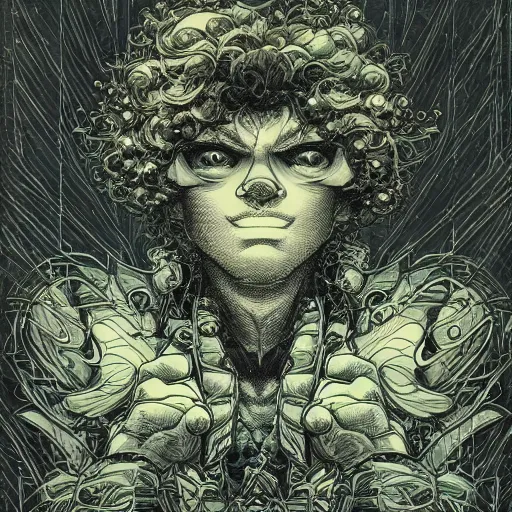 Image similar to face liking another face, inside a frame on a tiled wall, frontal picture, by yoichi hatakenaka, masamune shirow, josan gonzales and dan mumford, ayami kojima, takato yamamoto, karol bak