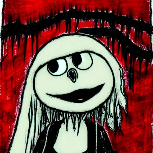 Image similar to grunge drawing of elmo by mrrevenge, corpse bride style, horror themed, accurate