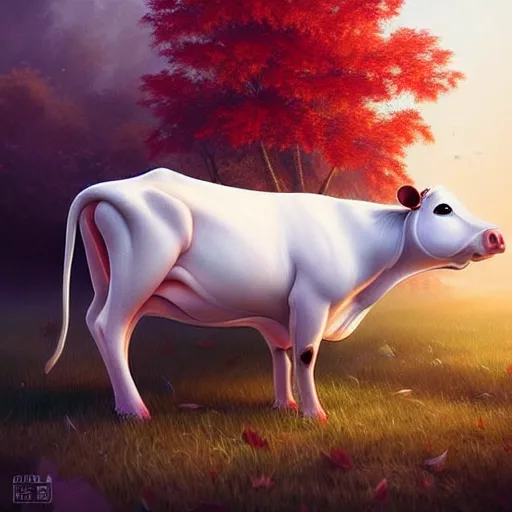 Image similar to epic professional digital art of 🐄🐭!!!!!!!!!🍁, best on artstation, cgsociety, wlop, cosmic, epic, stunning, gorgeous, much detail, much wow, masterpiece W 1024