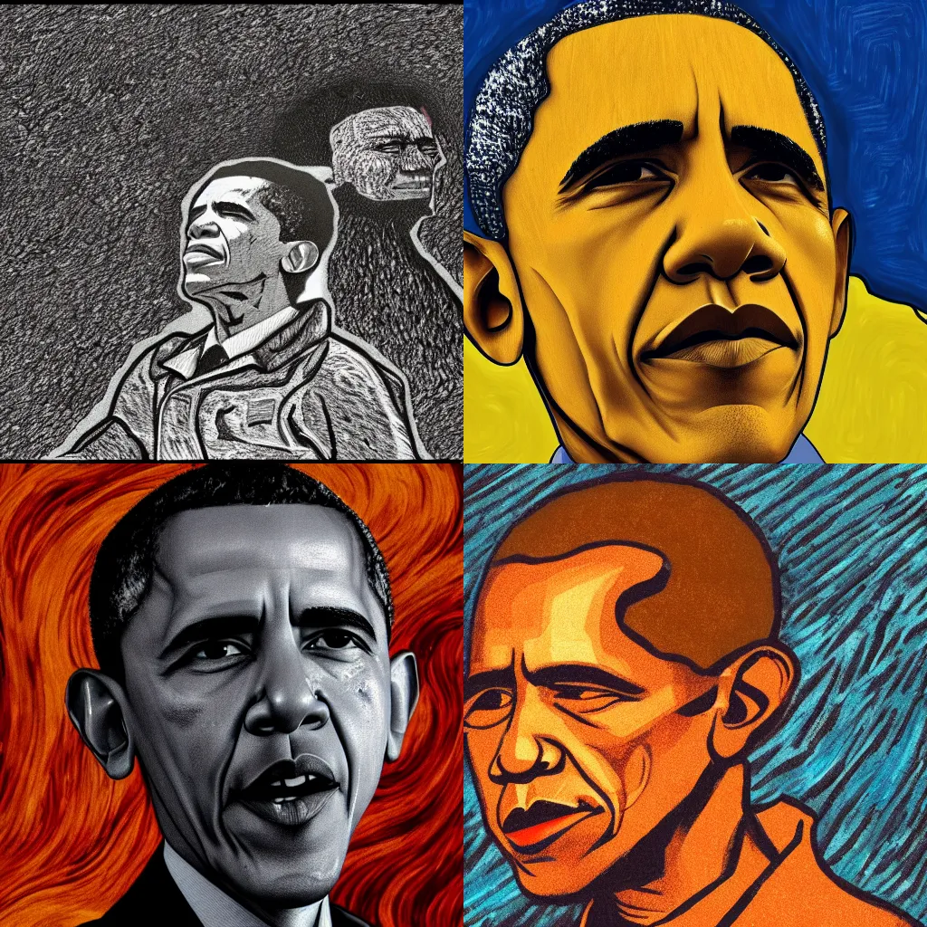 Prompt: Barack Obama being consumed by smeltering lava, drawn by van gogh, 4k, cinematic, artwork, illustration, hyperrealistic