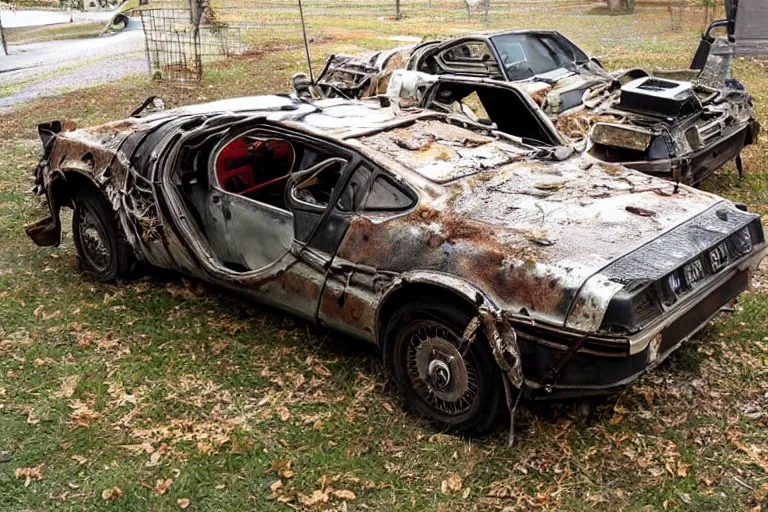 Image similar to rusty, decayed, damaged 1 9 2 2 delorean