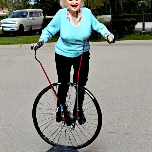Prompt: betty white riding a unicycle