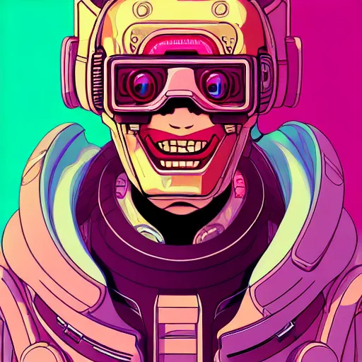 Image similar to portrait painting of cyberpunk chuu kpop cheerful smiling mercenary, sharp focus, award - winning, trending on artstation, masterpiece, highly detailed, intricate. art by josan gonzales and moebius and deathburger