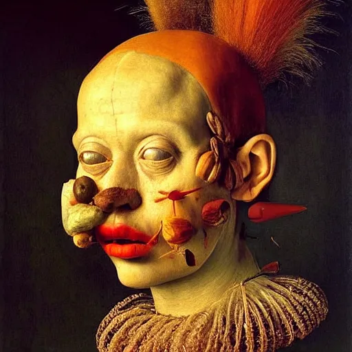 Image similar to very very beautiful portrait photo made from primitive objects, Perfect face, extremely high details, realistic, by Giuseppe Arcimboldo, Edward Hopper, Rene Margitte