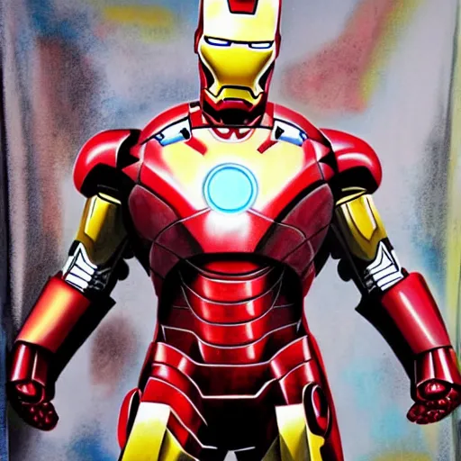 Image similar to a full body graffiti portrait of iron man