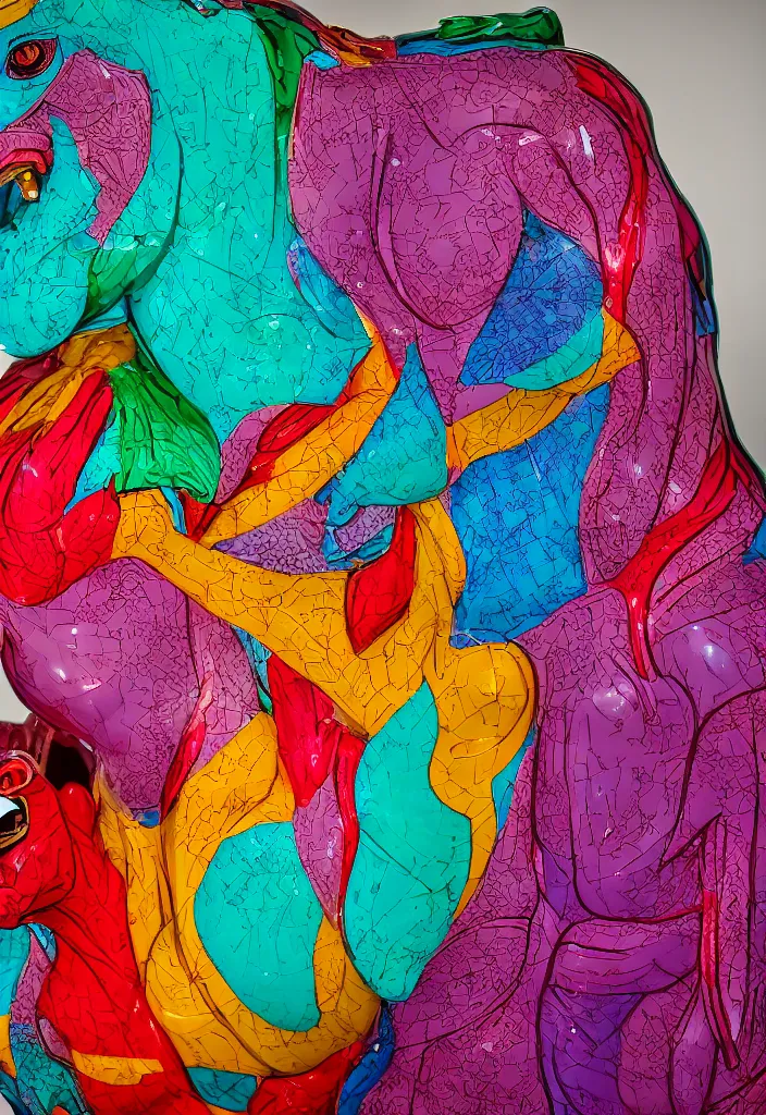 Image similar to bojack horseman, anatomical model made of translucent colored resin, by damien hirst, bokeh, sigma 3 5 mm f / 8