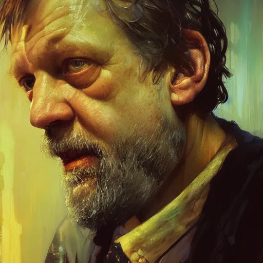 Prompt: slavoj zizek, hyperrealistic portrait, bladerunner street, art of elysium by jeremy mann and alphonse mucha, fantasy art, photo realistic, dynamic lighting, artstation, poster, volumetric lighting, very detailed face, 4 k, award winning