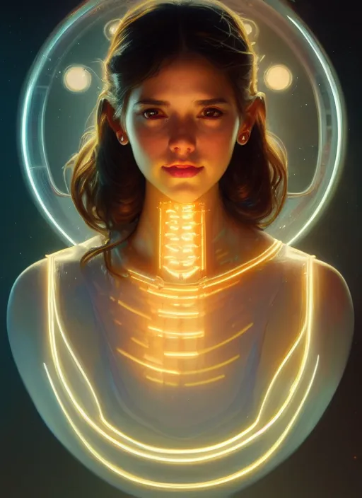 Prompt: full body portrait of girl, chemisty, sci - fi, glowing lights!! intricate, elegant, thick, highly detailed, highly detailed face, digital painting, artstation, concept art, smooth, sharp focus, illustration, art by artgerm and greg rutkowski and alphonse mucha, 8 k