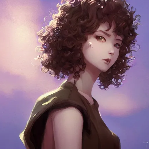 Beautiful Curly Hair Anime Girl Warrior Portrait · Creative Fabrica