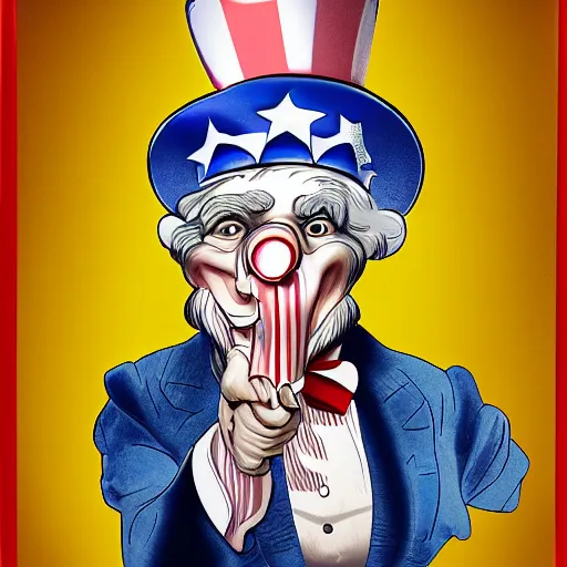 Image similar to uncle sam with a pig face wearing a gold crown