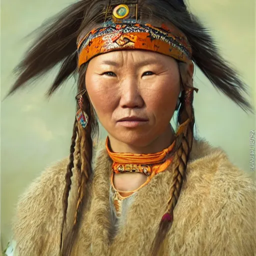 Yakut Indigenous women in Traditional Clothing from Siberia. Generative AI  illustration. Stock Illustration