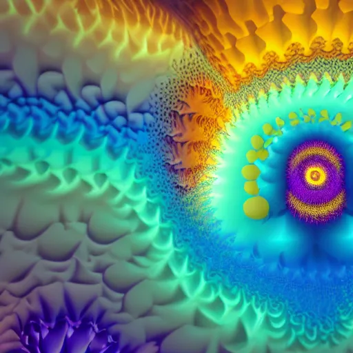 Image similar to 3 d hallucionational imaginery | mandelbrot fractal psychedelic universe | c 4 d render | 4 k | in style of pablo amaringo