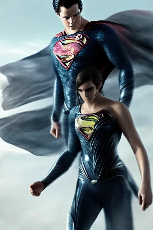 Image similar to a fancy close up of Man of Steel cast as Emma Watson by Greg Rutkowski, full body shot