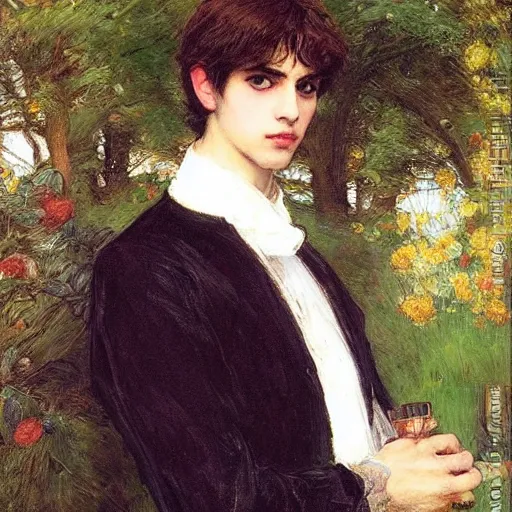 Prompt: painting of handsome beautiful prince in his 2 0 s named shadow at a party, elegant, clear, painting, stylized, art, art by john everett millais, john william waterhouse