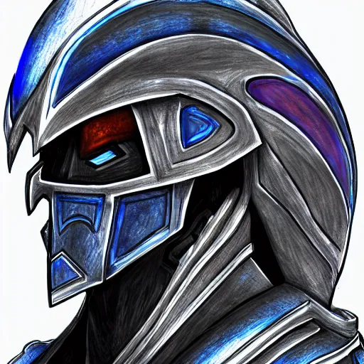 Image similar to three side view concept art digital art fantasy warrior heavy armor sketching colored armor royal blue and silver paladin