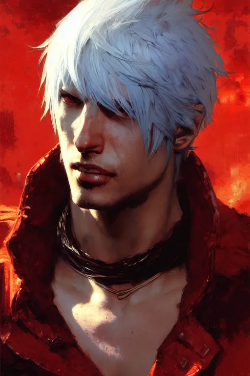 dante from devil may cry 3 portrait dnd, painting by