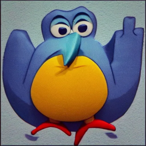 Prompt: blue bird, funny, weird grimace, award - winning