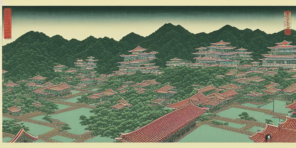 Prompt: an elder chinese city by kawase hasui. hd