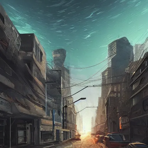 Prompt: street view, dystopian!!!! ( ( ( utopian ) ) ), trending on artstation, fisheye!!! lens