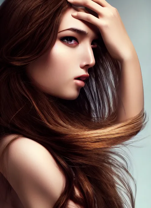 Image similar to a gorgeous female with long brown hair, photo by nick knight, realistic, full body shot, wide angle, sharp focus, 8 k high definition, insanely detailed, intricate, elegant, art by stanley lau and artgerm, floating embers