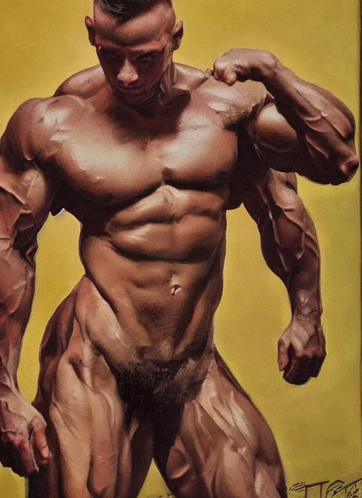 Image similar to portrait of a handsome ukrainian bodybuilder, art by denys tsiperko