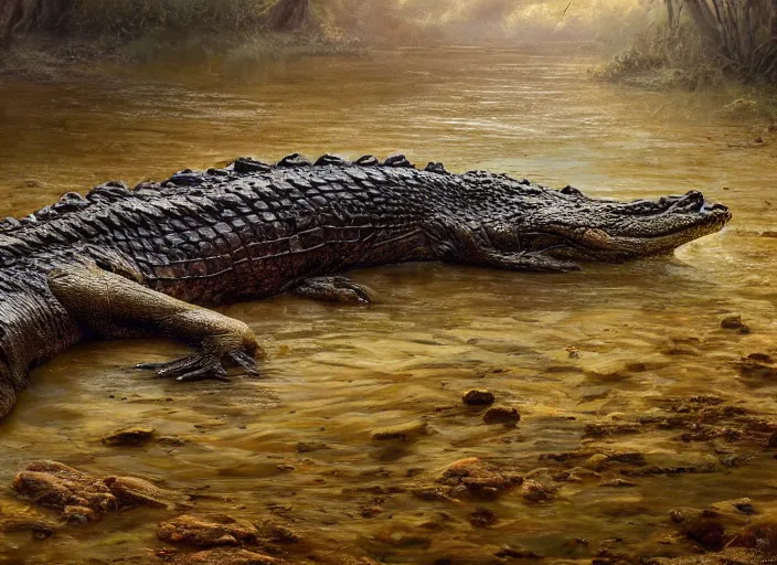 Prompt: a full head photo, detailed photograph of a dreaming crocodile in a distance landscape, photorealism ultradetailed digital art, irina french, heraldo ortega, mandy jurgens, golden ratio, art canvas, award winning, masterpiece trending on artstation 8 k 1 5 0 mpx, hasselblade wide shot