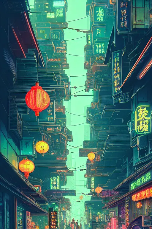 Image similar to a beautiful hyperdetailed matte illustration victo ngai cyberpunk style of absolutely beautiful cyberpunk street, from china, perfectly shaded, atmospheric lighting, style of studio ghibli, makoto shinkai, raphael lacoste, louis comfort tiffany, artgerm, james jean, ross tran, chinese style