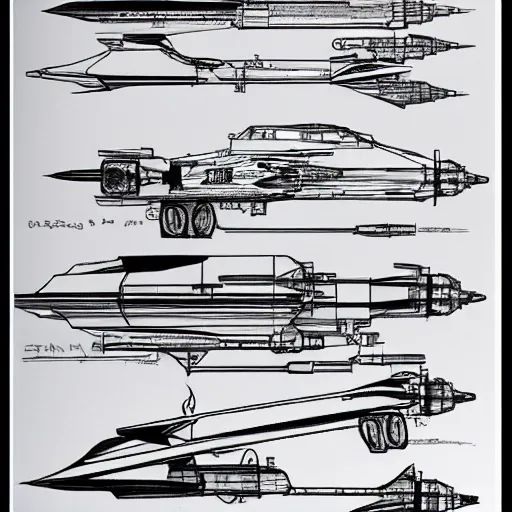 Prompt: sketches of fighting spaceship, full page, technical, detailed