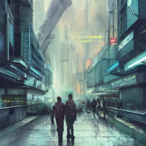 Prompt: exterior shot, dystopian city. george orwell 1984 society, drones, people walking around, depressing, scifi futuristic vehicles, robots , people , police state, neon lights, james gurney, katsuhiro otomo, james paick, cinematic lighting, artstation, vibrant nature, anime style, Craig Mullins, Greg Rutkowski, Pete Morbacher, Tuomas Korpi, tekkon kinreet, volumetric light, artstation, , octane render, redshift render, low angle camera, HDRI