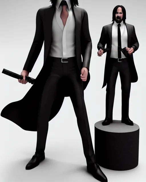 Image similar to full body 3d render of John Wick as a youtooz, studio lighting, white background, blender, trending on artstation, 8k, highly detailed