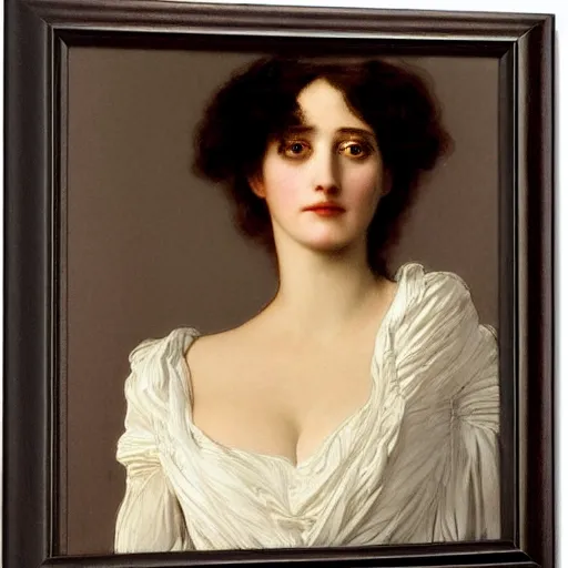 Prompt: portrait en buste of eva green in an edwardian dress by frederic william burton and frederic leighton