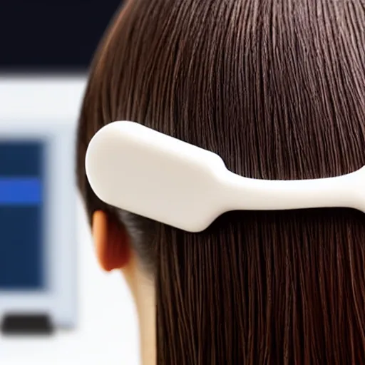 Image similar to usb cable plugged in, back of head, woman, computer, hair clip