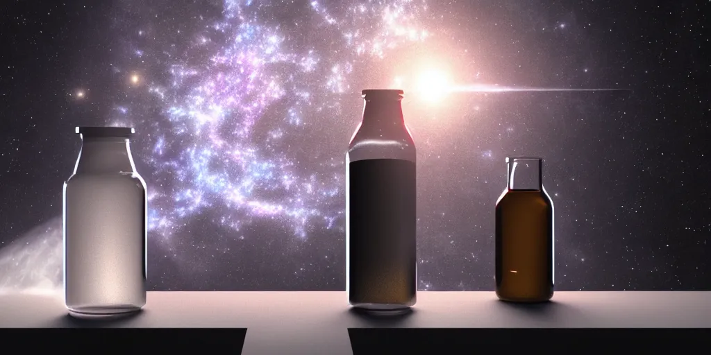 Image similar to the universe contained in a bottle, insanely detailed, unreal render, dramatic light